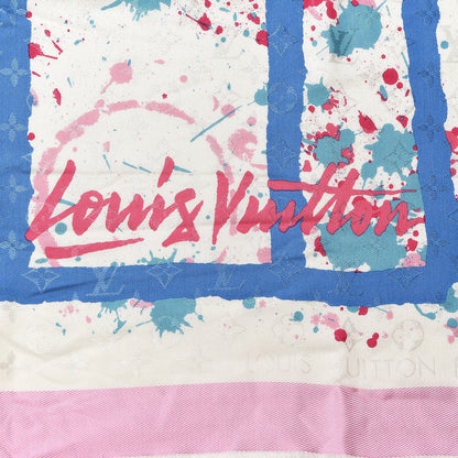 Louis Vuitton Wool Silk Monogram Mr. A Shawl Pink Blue 4 of 4