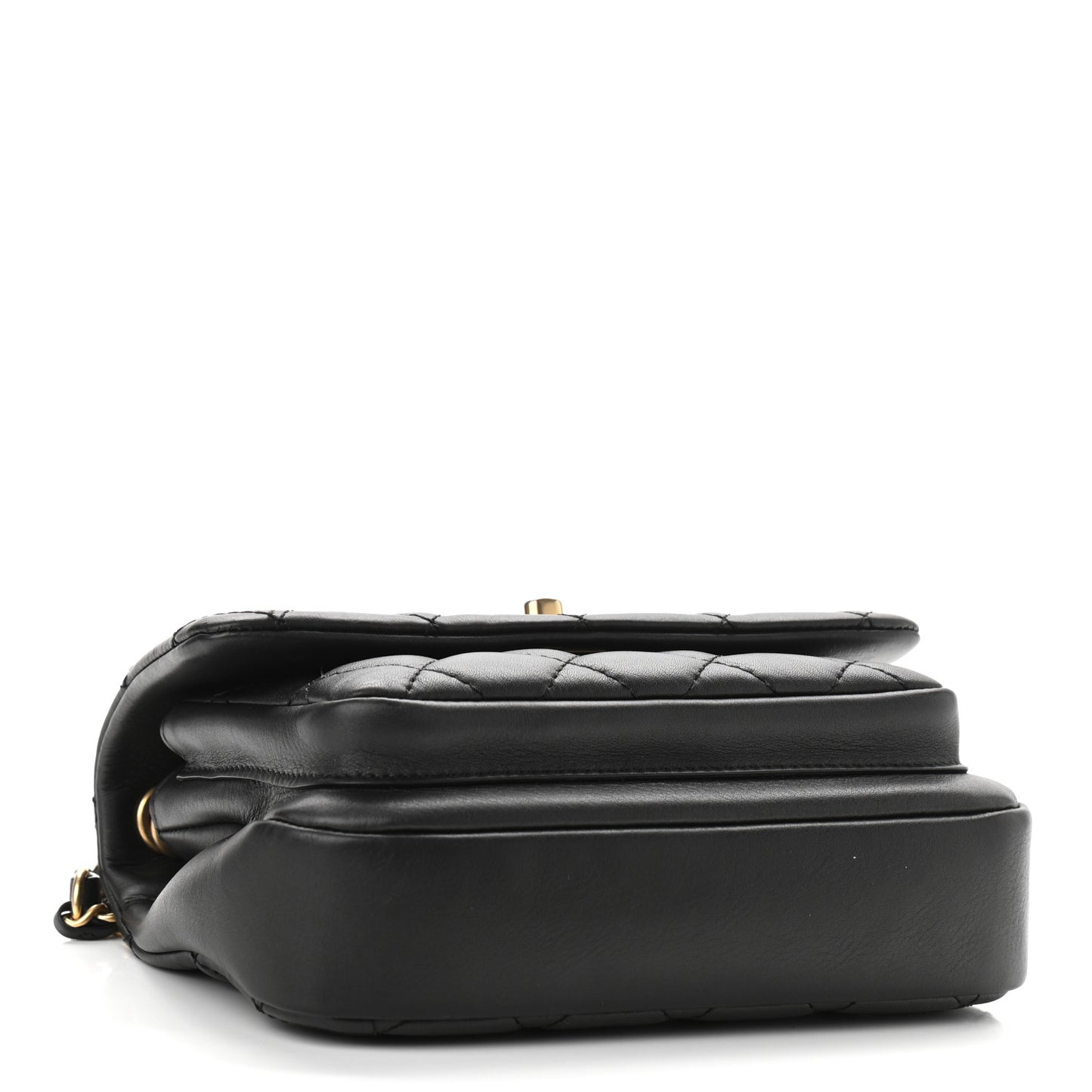 Calfskin Quilted Top Handle Flap Black