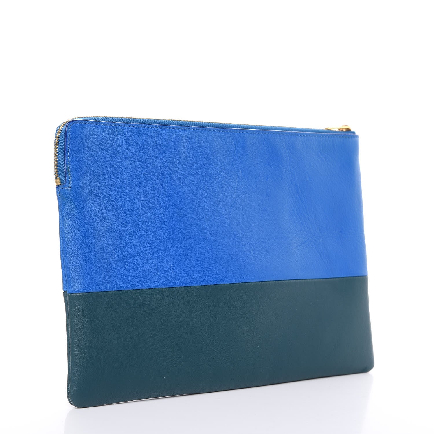 Celine Lambskin Bi-Color Solo Clutch Pouch Bright Blue Peacock 3 of 10