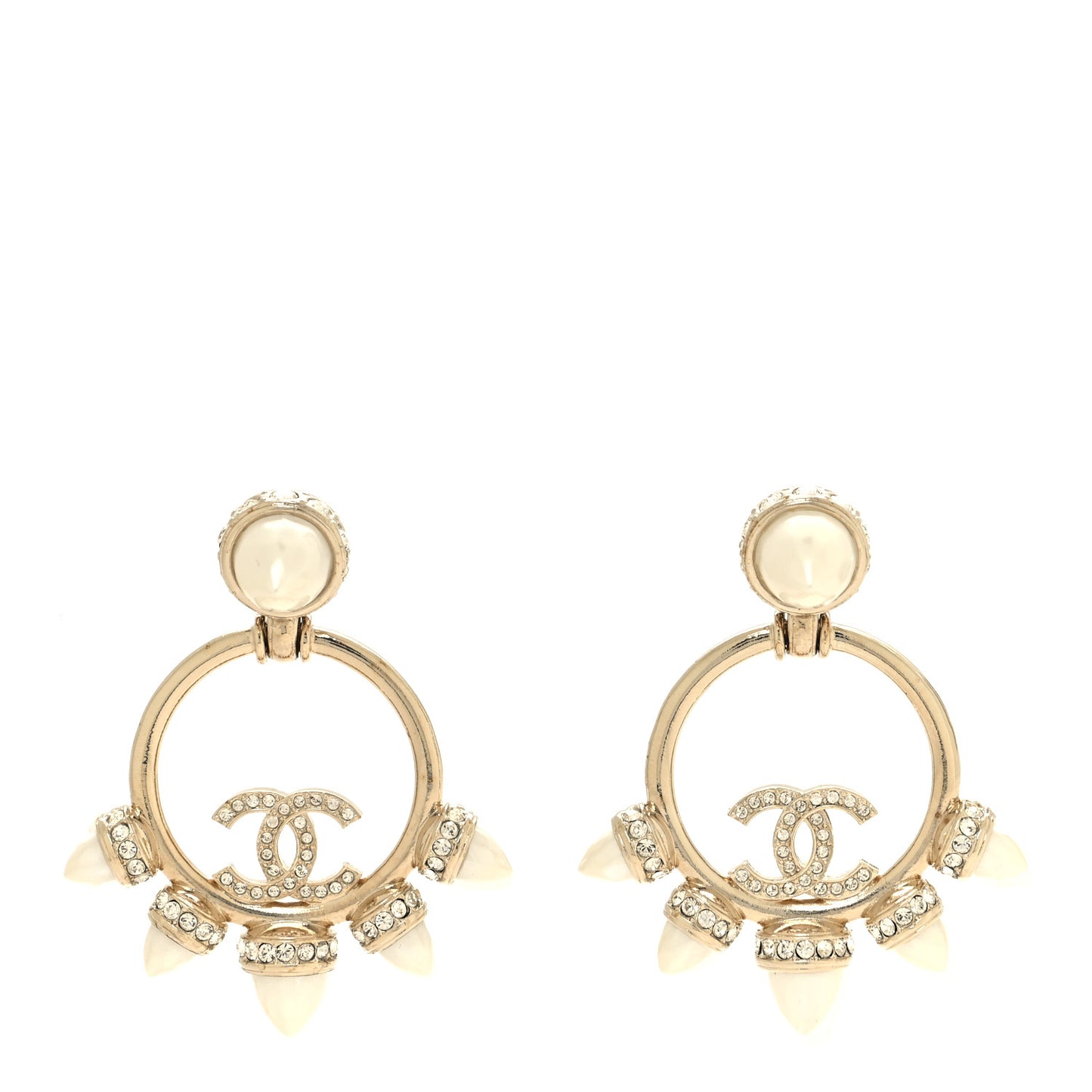 Crystal Pearl CC Round Drop Earrings Gold