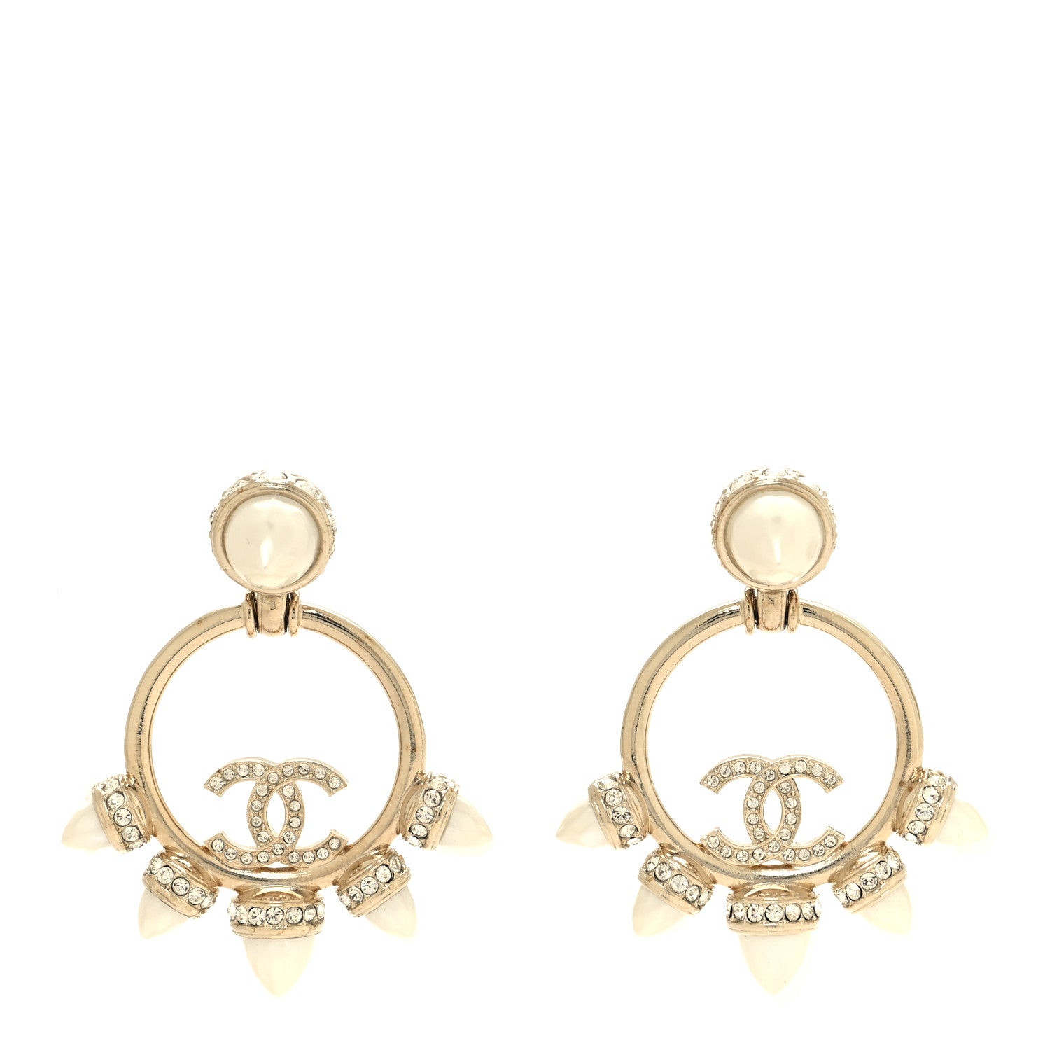Chanel Crystal Pearl CC Round Drop Earrings Gold 1 of 4