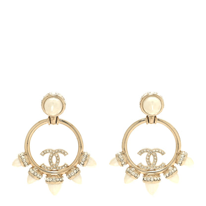 Chanel Crystal Pearl CC Round Drop Earrings Gold 1 of 4