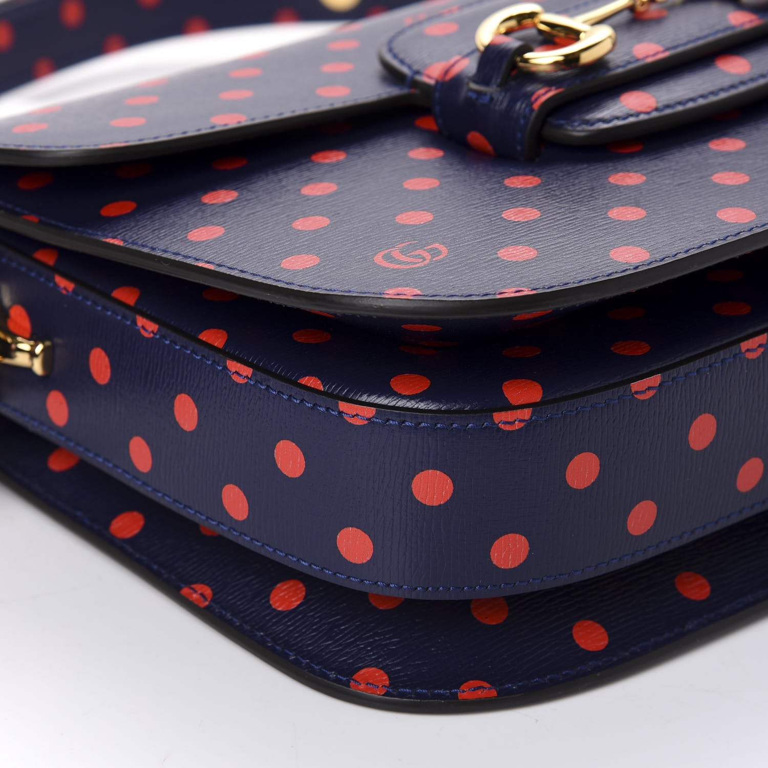 Gucci Shangai Calfskin Polka Dot Horsebit 1955 Shoulder Bag Blue Orange 6 of 10