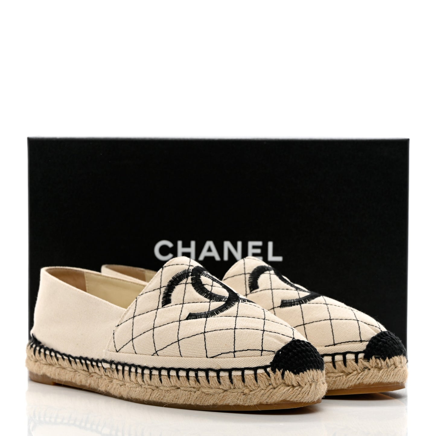 Fabric Biarritz CC Espadrilles 39 Beige Black