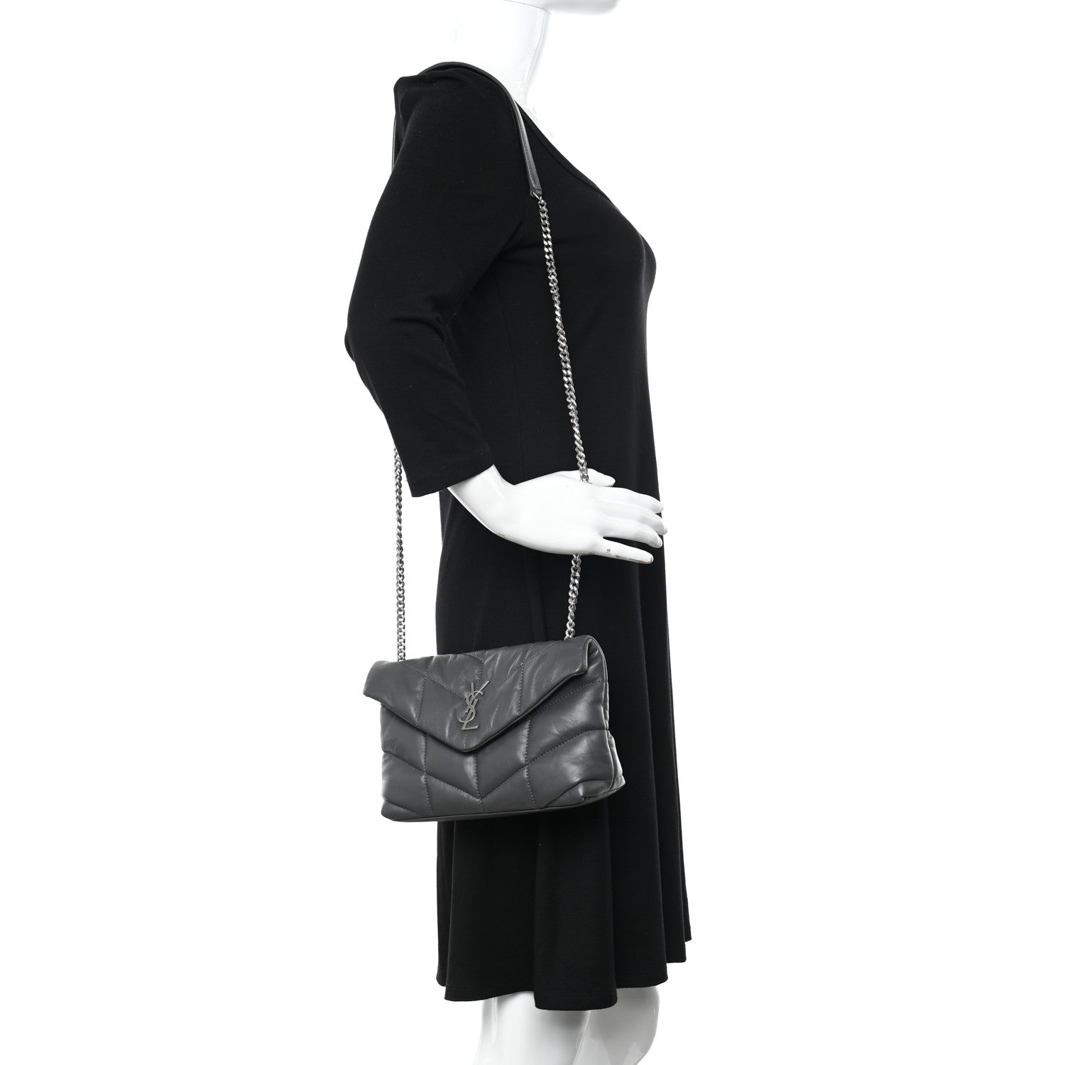 Saint Laurent Lambskin Quilted Toy Loulou Puffer Monogram Chain Satchel Storm 2 of 11