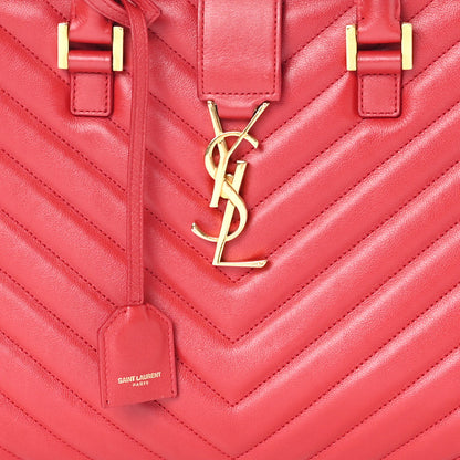Saint Laurent Calfskin Matelasse Chevron Small Monogram Cabas Lipstick Red 8 of 11