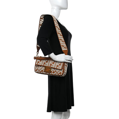 Fendi Vitello Seta FF Ajour Embroidered Baguette Brandy 2 of 14
