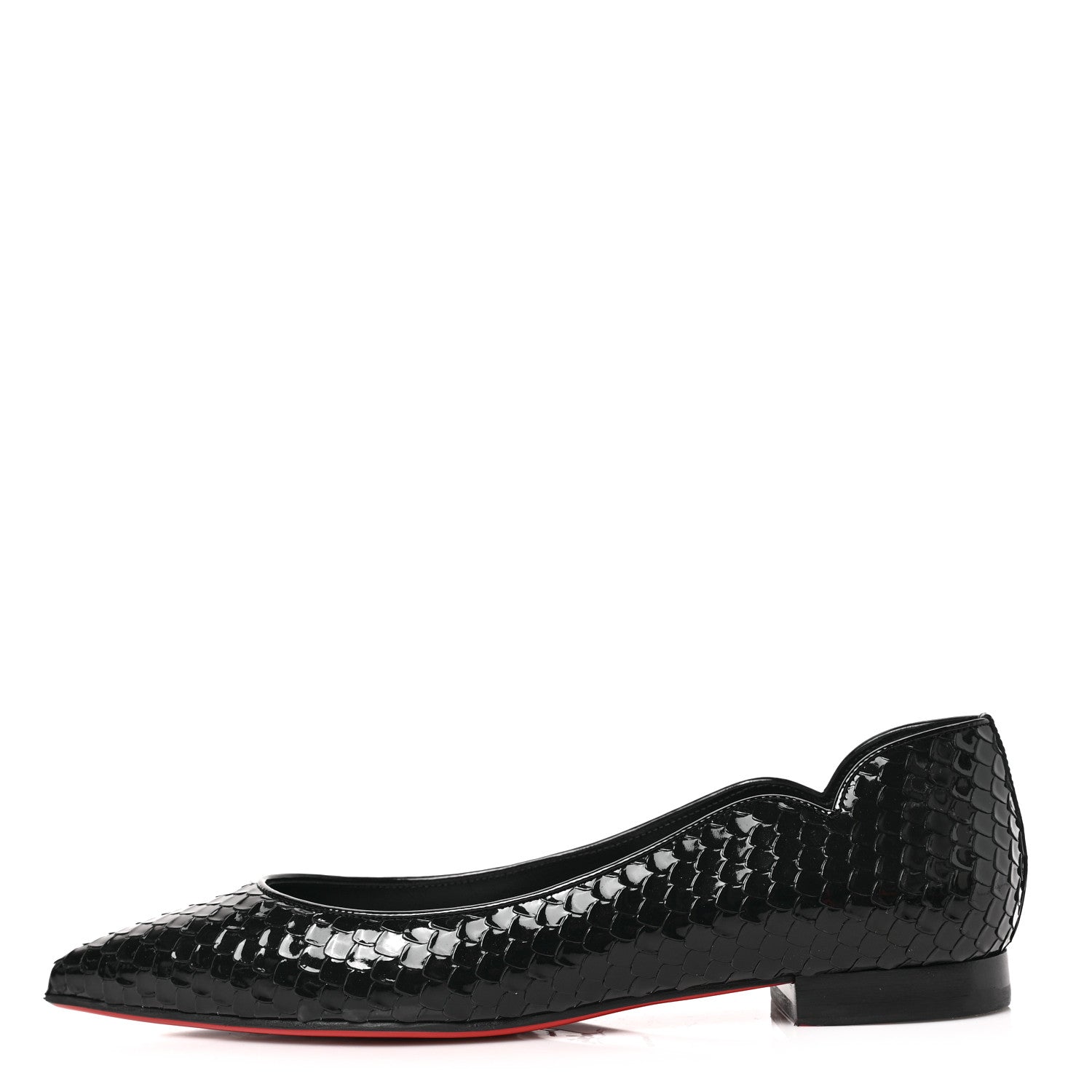 Christian Louboutin Patent Snakeskin Embossed Hot Chickita Flats 37 Black 1 of 7