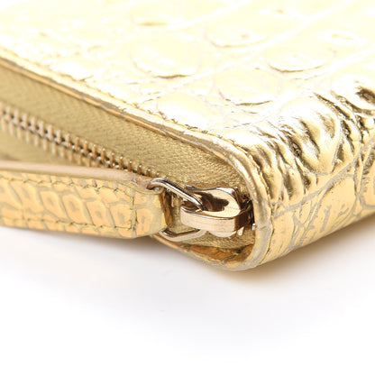 Chanel Metallic Calfskin Crocodile Embossed Cocodile Zip Coin Case Gold 8 of 10