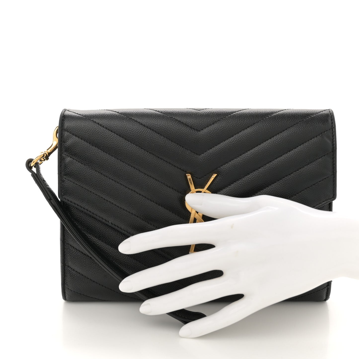 Grain De Poudre Matelasse Chevron Monogram Cassandre Flap Pouch Black