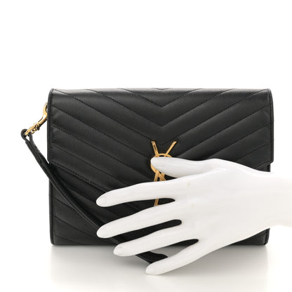 Saint Laurent Grain De Poudre Matelasse Chevron Monogram Cassandre Flap Pouch Black 2 of 10