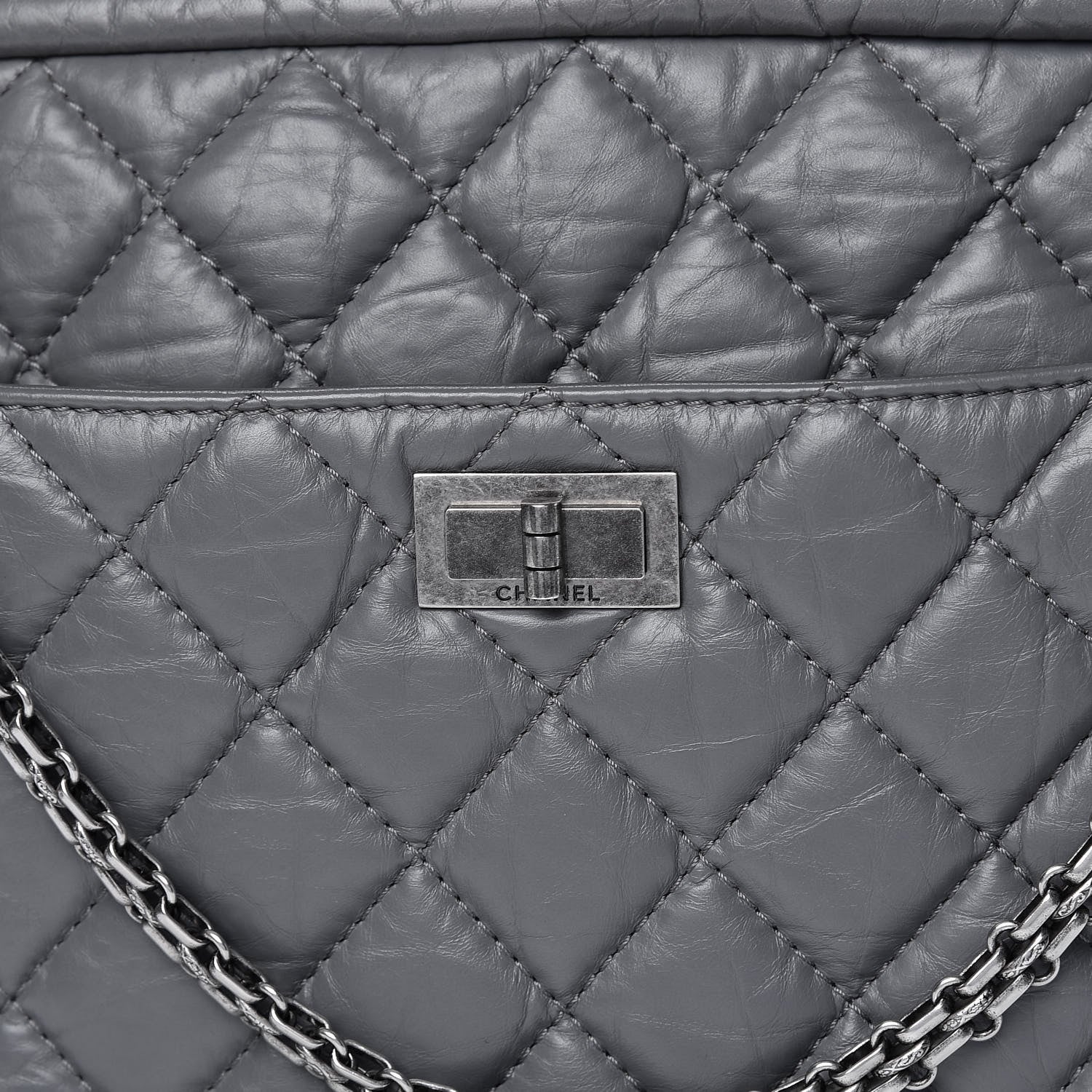 Chanel Aged Calfskin Quilted Large Reissue Camera Case Grey 8 of 20