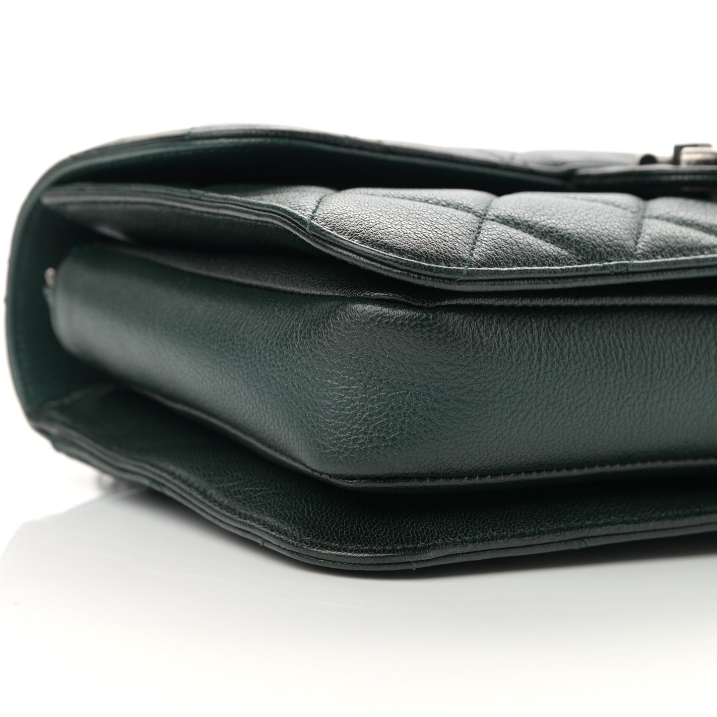 Goatskin Quilted Medium Perfect Edge Flap Green