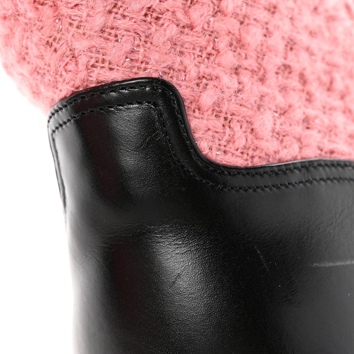 Wool Tweed Calfskin Chain Lace Up Combat Boots 38.5 Pink Black