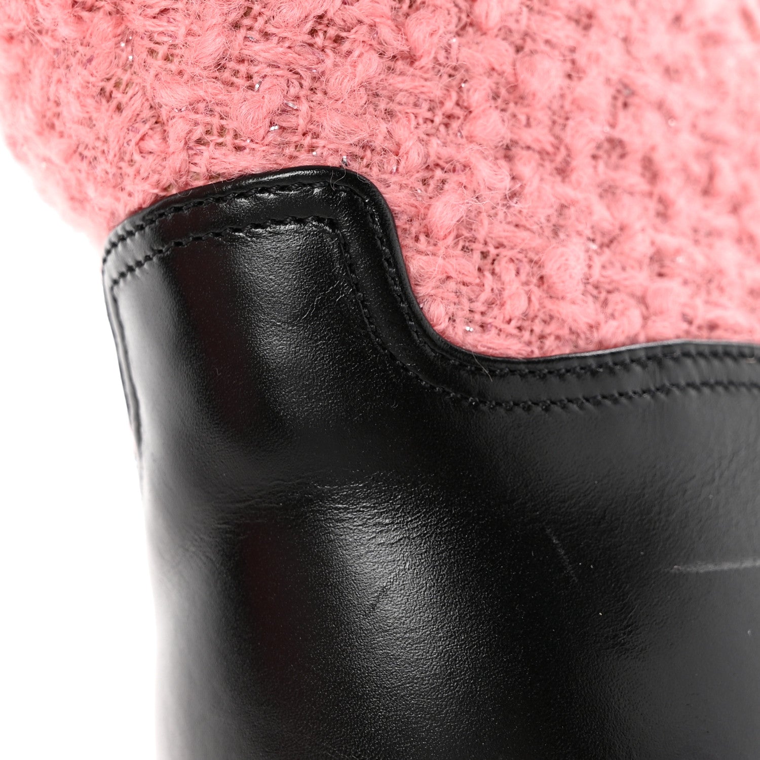 Chanel Wool Tweed Calfskin Chain Lace Up Combat Boots 38.5 Pink Black 11 of 11
