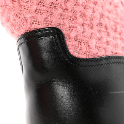 Chanel Wool Tweed Calfskin Chain Lace Up Combat Boots 38.5 Pink Black 11 of 11