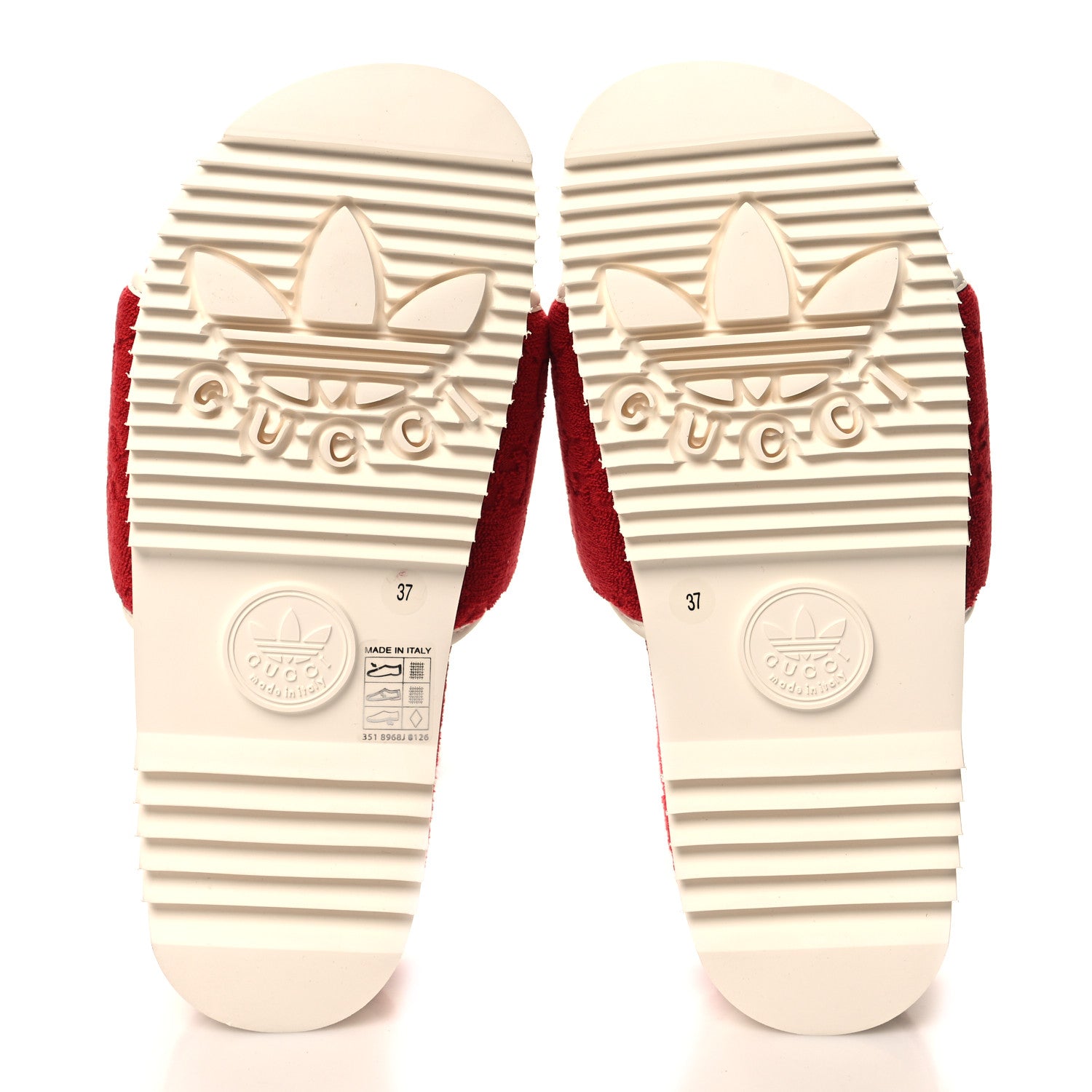 Gucci X ADIDAS Terry Cloth GG Monogram Womens Platform Sandals 37 Maple Red Off White 5 of 7