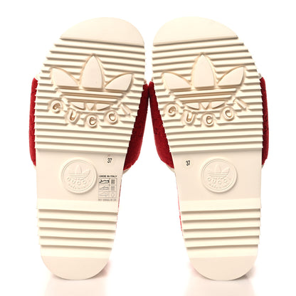 Gucci X ADIDAS Terry Cloth GG Monogram Womens Platform Sandals 37 Maple Red Off White 5 of 7