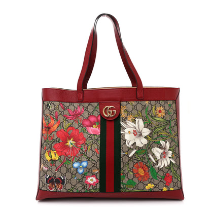 Gucci GG Supreme Monogram Flora Web Large Ophidia Tote Red 1 of 12