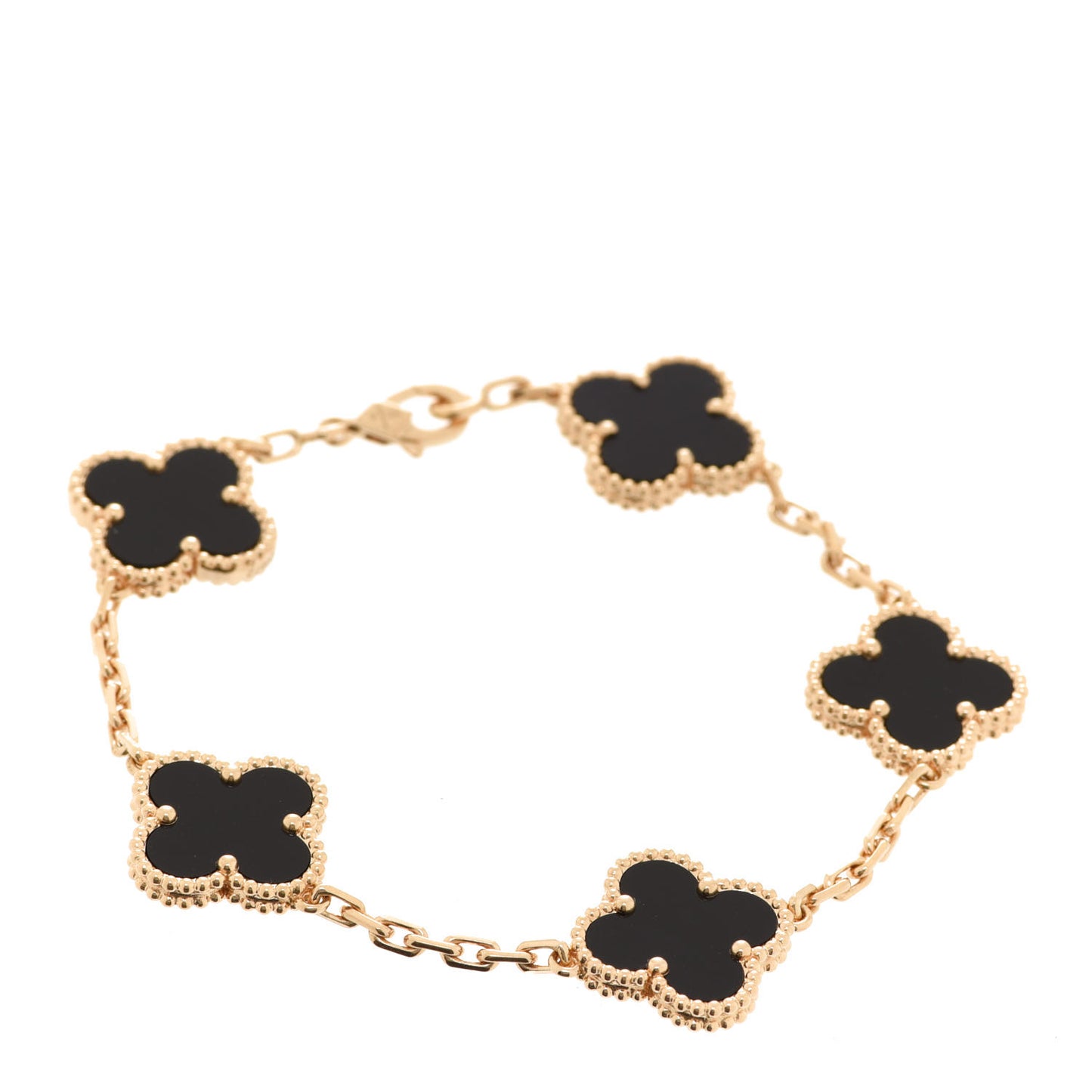 18K Yellow Gold Black Onyx 5 Motifs Vintage Alhambra Bracelet
