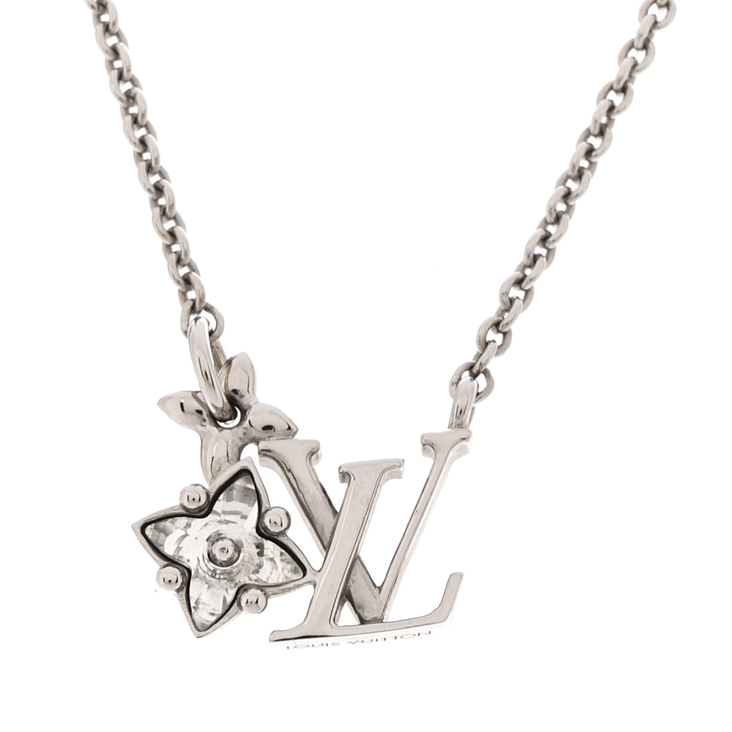Louis Vuitton Metal Crystal Loulougram Necklace Silver 4 of 8