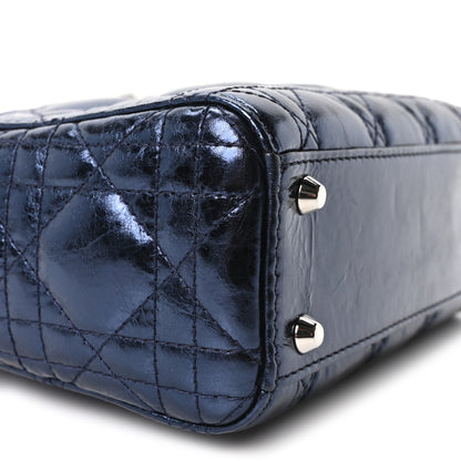 Christian Dior Metallic Crinkled Lambskin Cannage Mini Lady Dior Blue 9 of 10