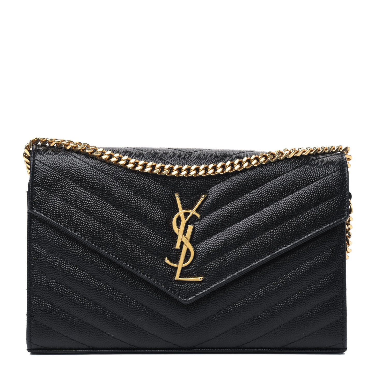 Grain De Poudre Matelasse Chevron Monogram Chain Wallet Black