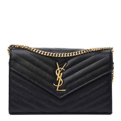 Saint Laurent Grain De Poudre Matelasse Chevron Monogram Chain Wallet Black 1 of 15