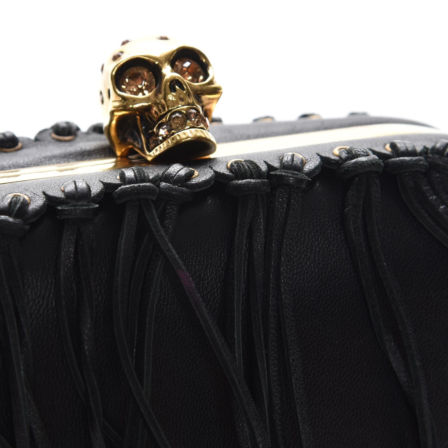 Alexander McQueen Calfskin Fringe Crystal Skull Box Clutch Black 7 of 7