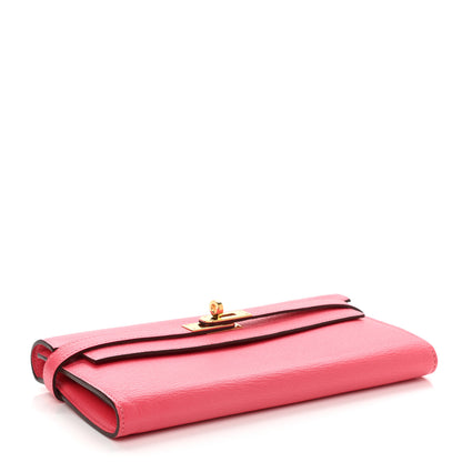 Hermes Chevre Mysore Kelly Longue Wallet Rose Lipstick 4 of 8