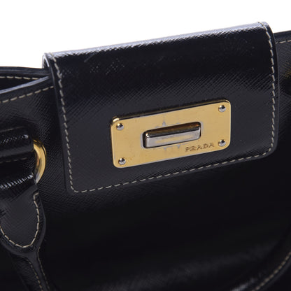 Prada Saffiano Vernice Turn Lock Shopping Tote Black 8 of 11