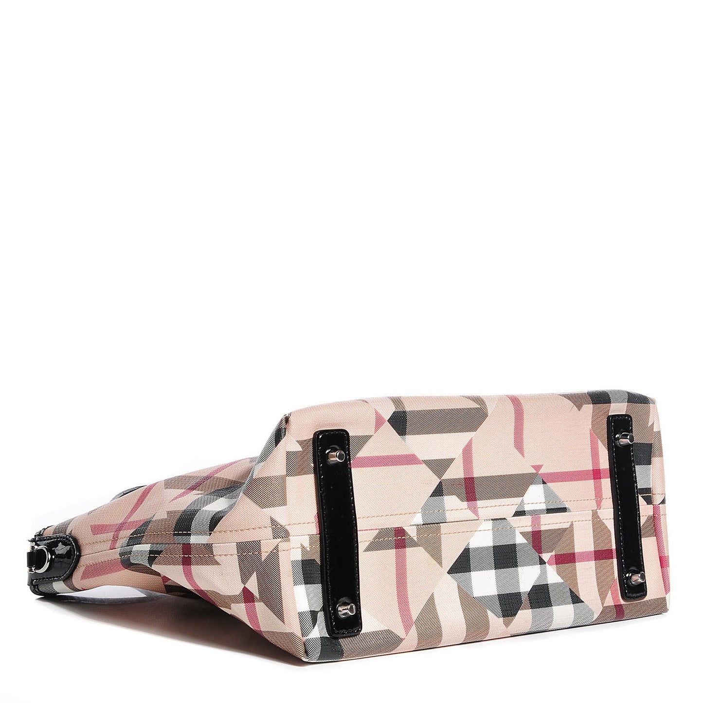 Patent Trim Patchwork Check Tote Black