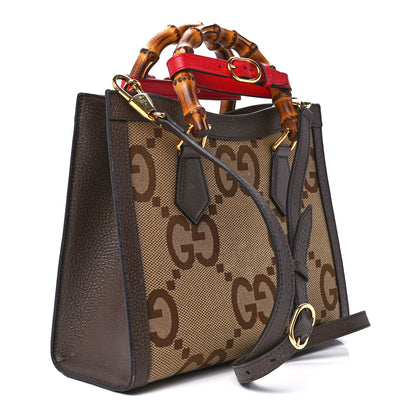 Gucci Monogram Jumbo GG Textured Dollar Calfskin Small Diana Tote Bag Camel Ebony New Acero Pomegranate Red 3 of 11