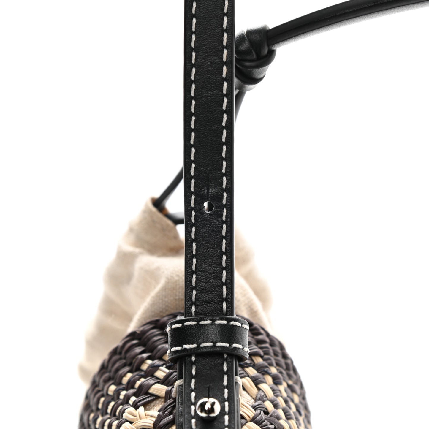 Calfskin Raffia Paula's Ibiza Pocket Bucket Bag Natural Navy Blue