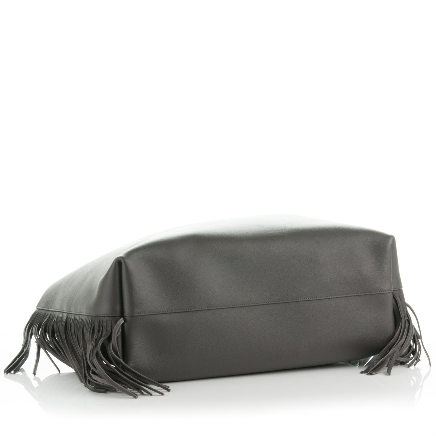 Calfskin Large Fringe Shopping Tote Dark Grey