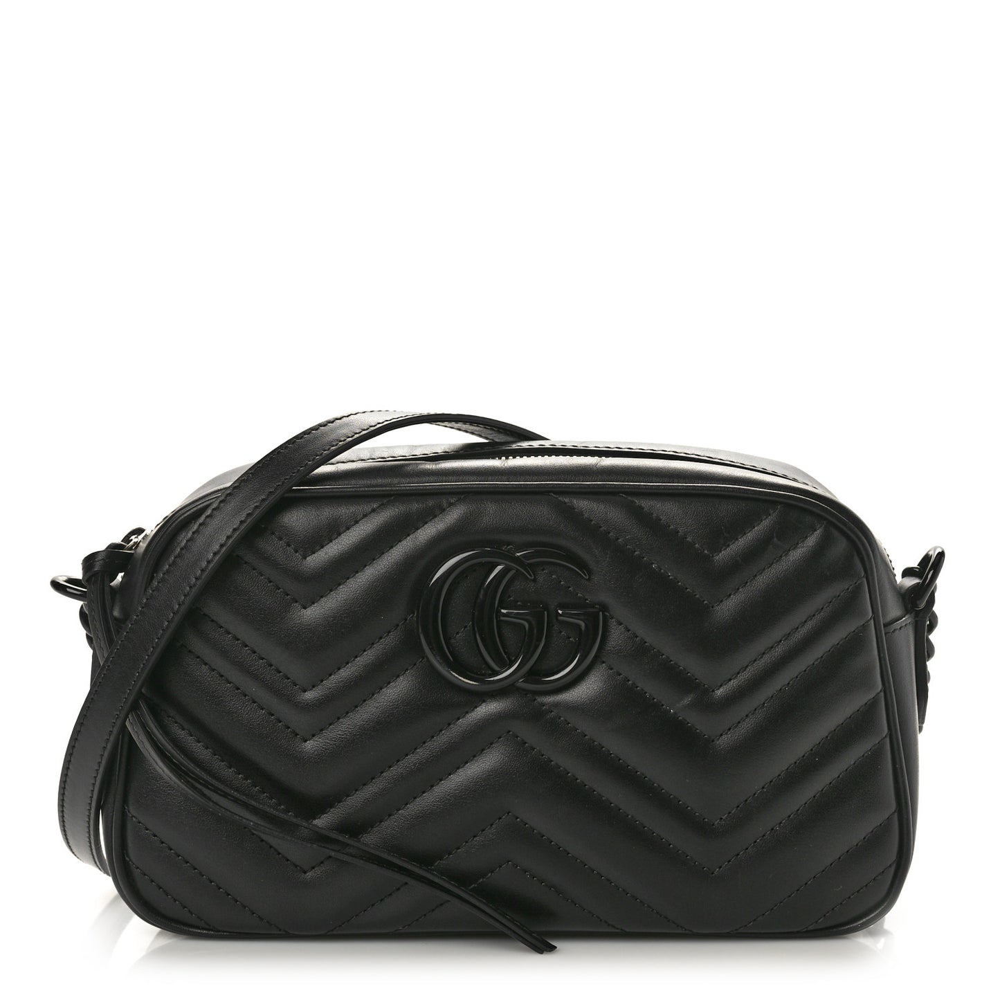 Calfskin Matelasse Monochrome Small GG Marmont Chain Shoulder Bag Black