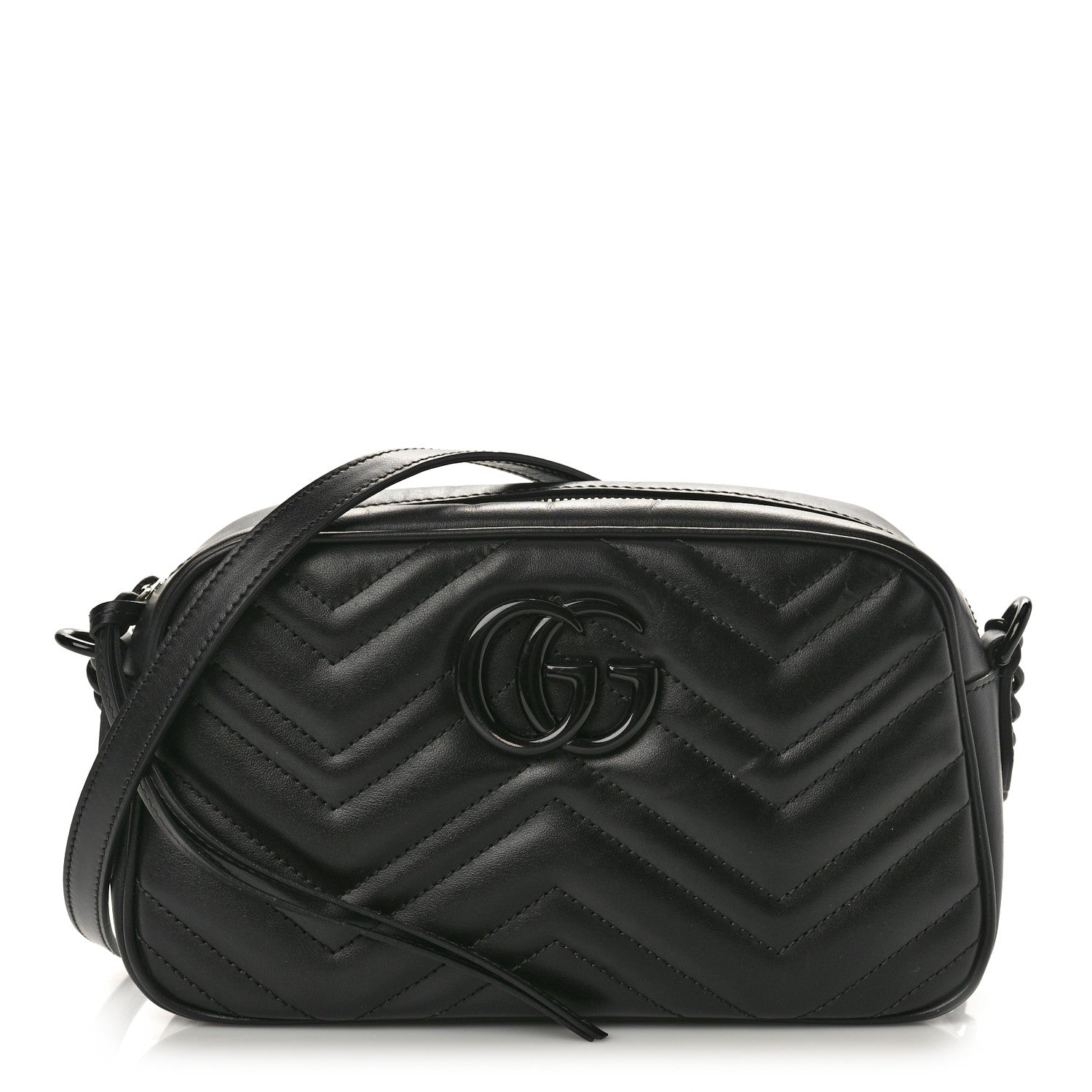 Gucci Calfskin Matelasse Monochrome Small GG Marmont Chain Shoulder Bag Black 1 of 10