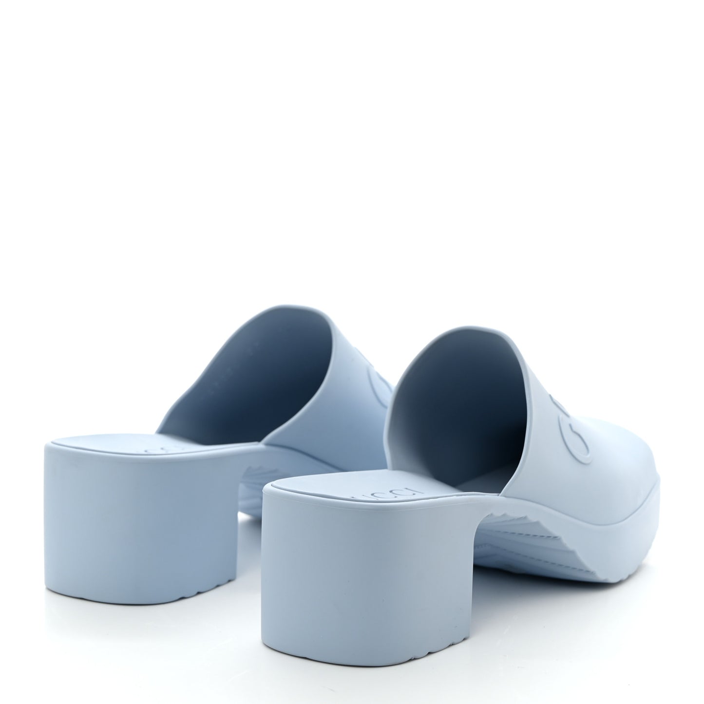 Rubber Gucci Logo Womens Platform Slide Sandal Mules 35 Porcelain Light Blue