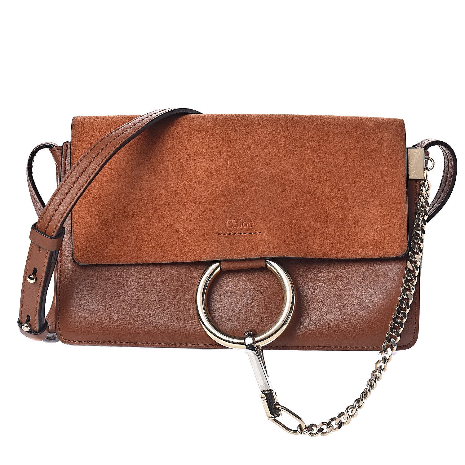 Chloe Suede Calfskin Small Faye Shoulder Bag Tobacco 1 of 13