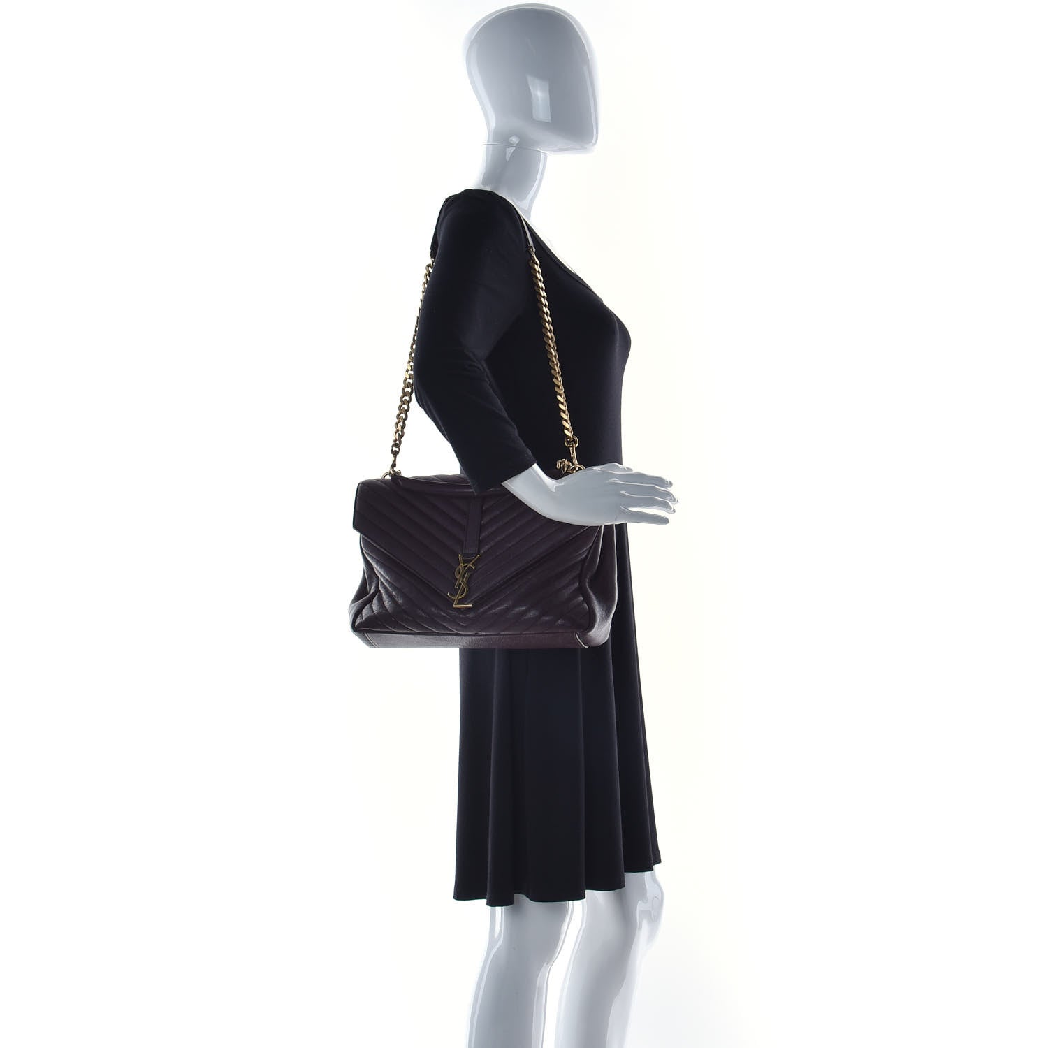 Saint Laurent Sheepskin Matelasse Chevron Monogram Large College Satchel Bordeaux 2 of 24