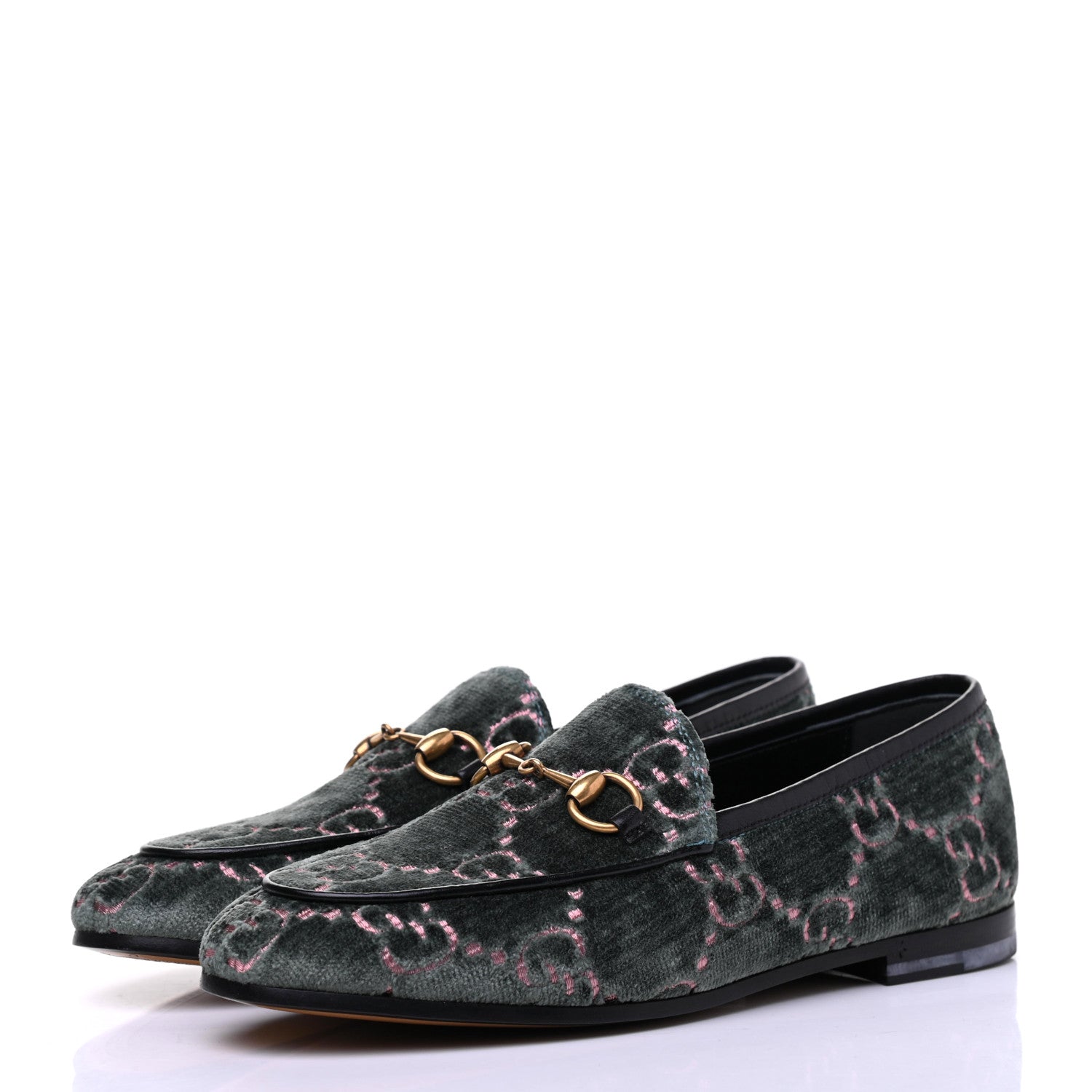 Gucci Velvet Malaga Kid GG Monogram Horsebit Womens Jordaan Loafers 35 Avio Dusty Pink Black 3 of 9