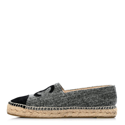 Chanel Tweed Velvet CC Espadrilles 38 Grey Black 1 of 9