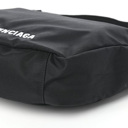 Balenciaga Recycled Sport Nylon Logo Embroidered Large Wheel Sling Bag Black White 9 of 9