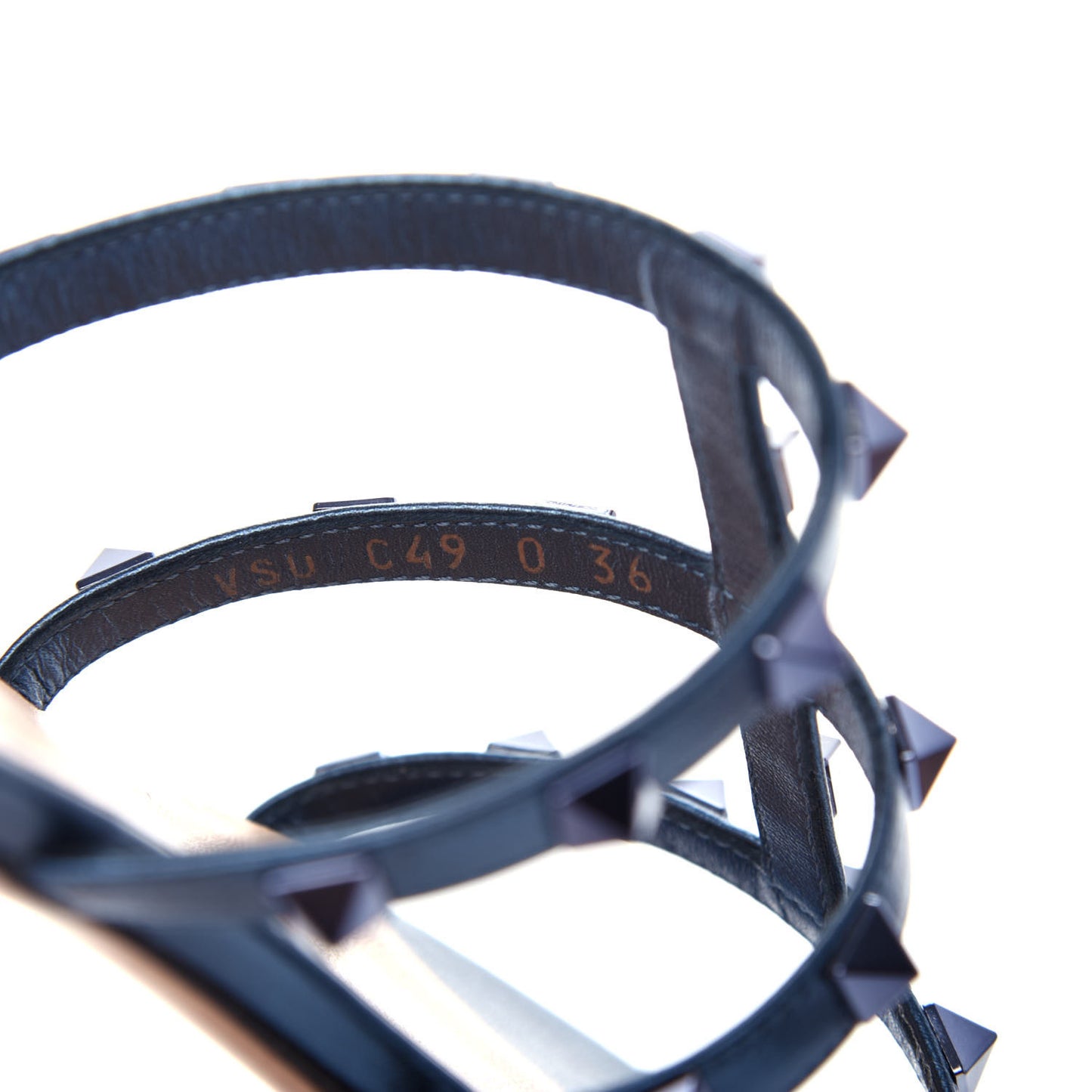 Metallic Nappa Rockstud Caged Flat Slide Sandals 36 Marine