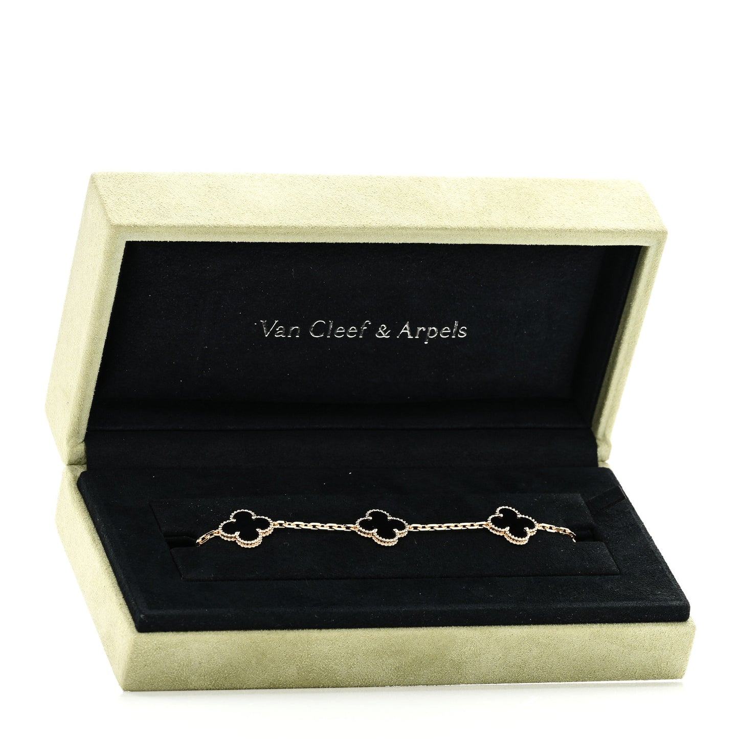 18K Yellow Gold Black Onyx 5 Motifs Vintage Alhambra Bracelet