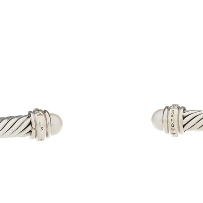 David Yurman Sterling Silver Pearl Diamond 4mm Cable Classics Bracelet 3 of 3