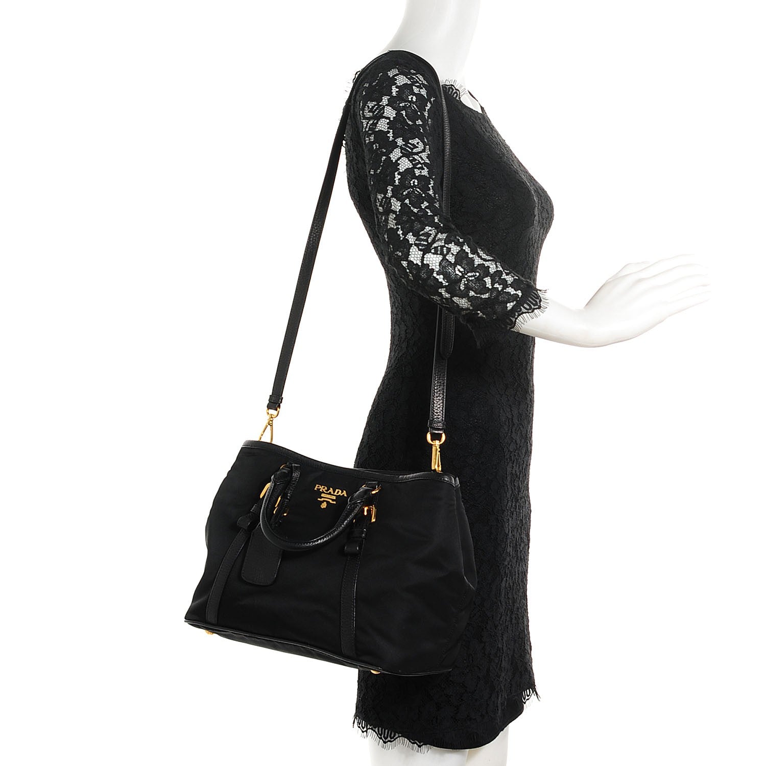 Prada Vitello Daino Tessuto Nylon Tote Nero Black 2 of 10