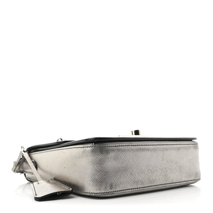 Prada Metallic Saffiano Lux Sound Crossbody Bag Cromo 4 of 12