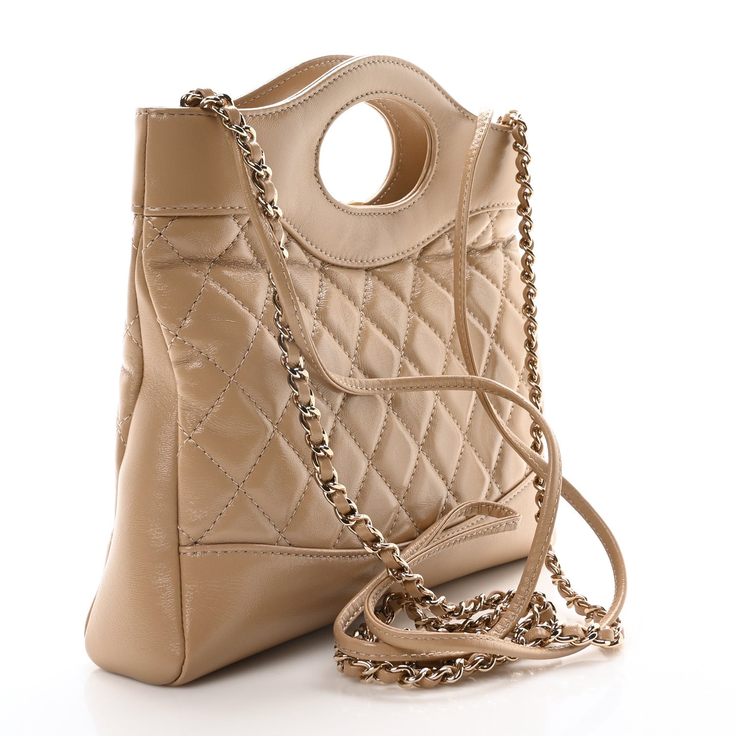 Shiny Lambskin Quilted Mini 31 Shopping Bag Beige