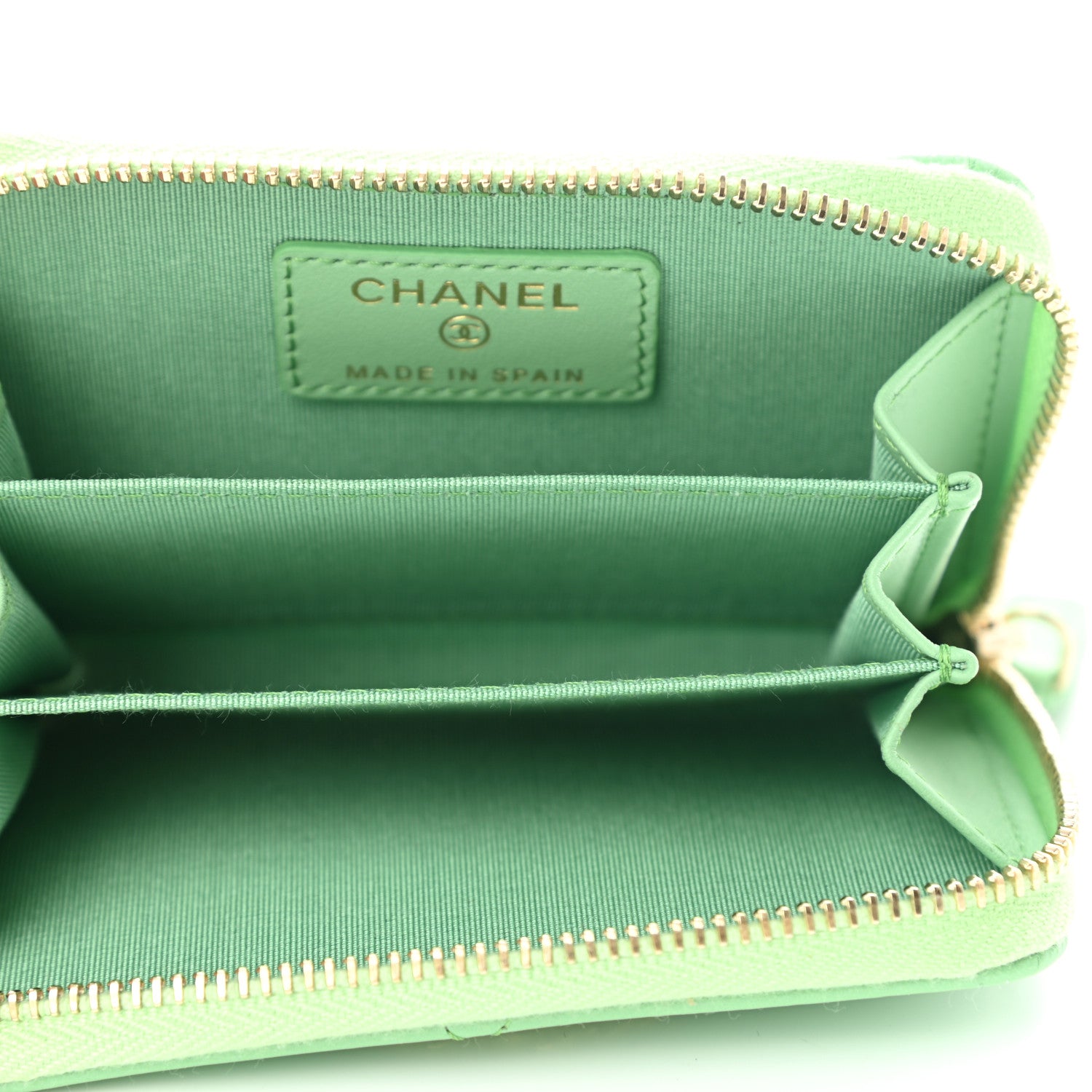 Chanel Lambskin Quilted 19 Zip Around Coin Purse Wallet Green 6 of 11